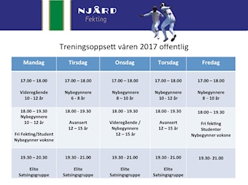 Treningsoppsett for våren 2017 klar! Meld dere på i tide!